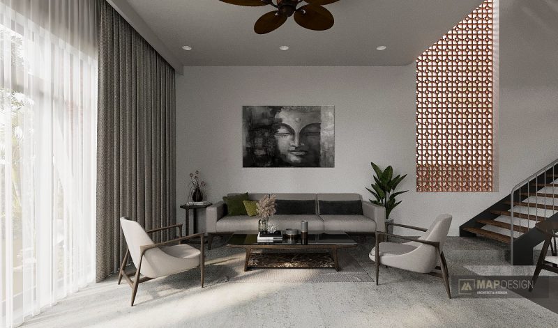 5 mẫu phòng khách nhà ống 5m có cầu thang đẹp hiện nay